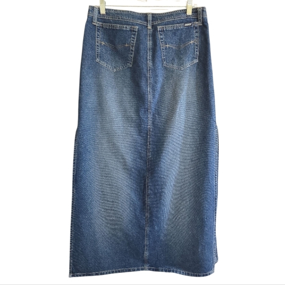 Vintage 90s Y2K Squeeze Jeans Denim Maxi Skirt 32" Waist High Side Slits - Picture 4 of 5